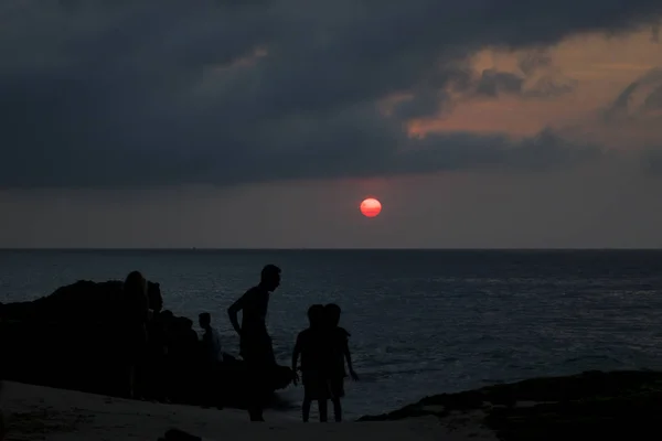 Bela Praia Vista Verão Feriado Pôr Sol Foto — Fotografia de Stock