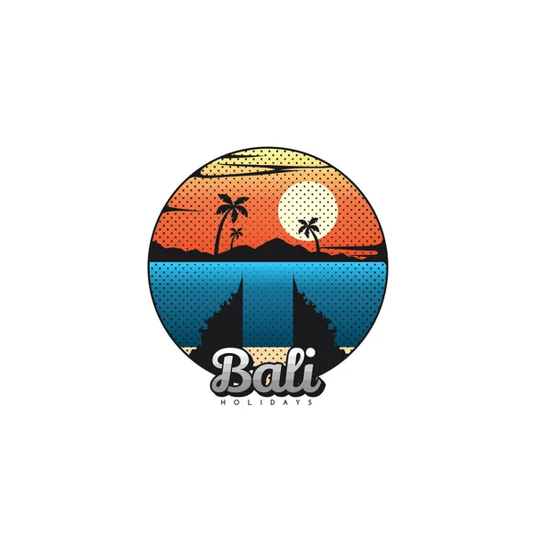 Vektor Illustration Von Schriftzug Bali Und Insel Mit Meer Sommerferienkonzept — Stockvektor