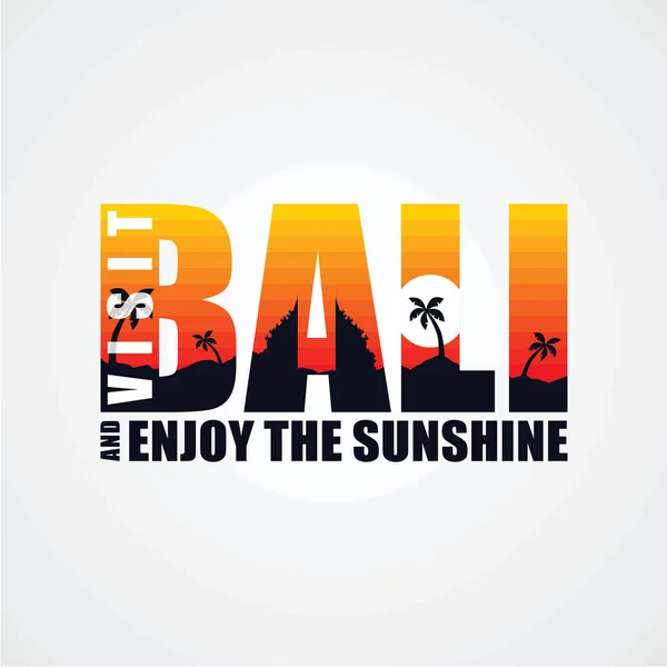 Ilustración Vectorial Letras Visitar Bali Disfrutar Del Sol Concepto Vacaciones — Vector de stock