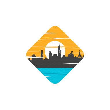 Beyaz arka plan üzerinde izole renkli gece kentsel sahne vektör çizim