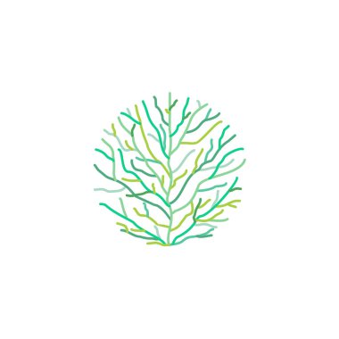 Beyaz arka plan üzerinde izole dalları ile renkli ağaç vektör çizim