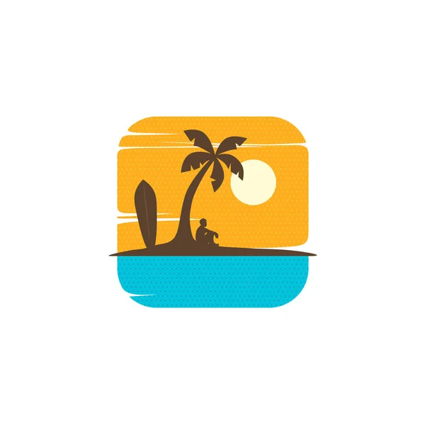 Illustrazione Vettoriale Dell Uomo Seduto Sull Isola Tropicale Concetto Vacanza — Vettoriale Stock