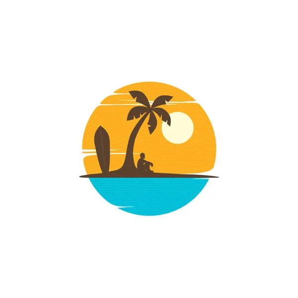 Vector Illustration Man Sitting Tropic Island Summer Vacation Concept — Stock Vector