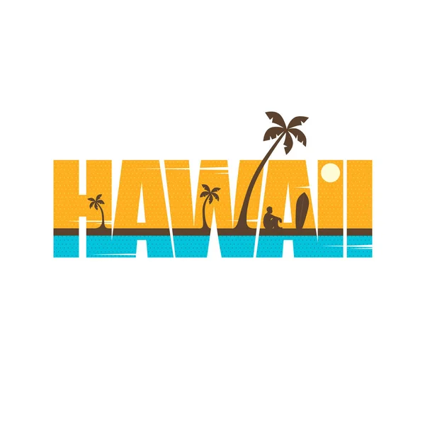 Vector Ilustración Isla Tropical Letras Hawaii Concepto Vacaciones Verano — Vector de stock