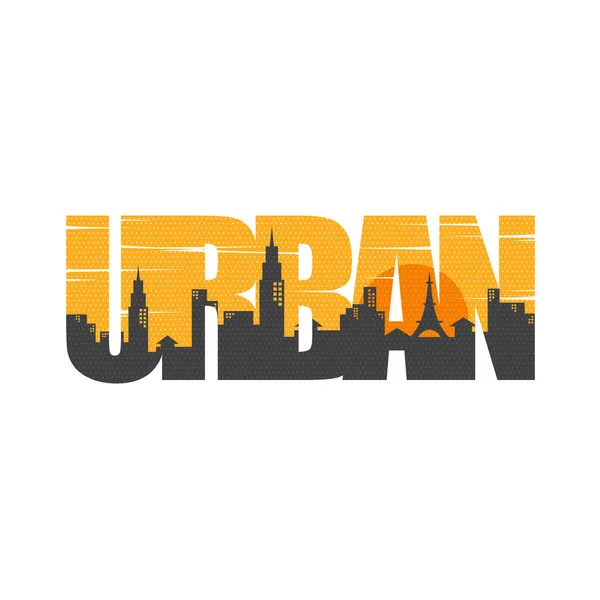 Vektorové Ilustrace Barevné Noční Město Nápis Urban Izolovaných Bílém Pozadí — Stockový vektor