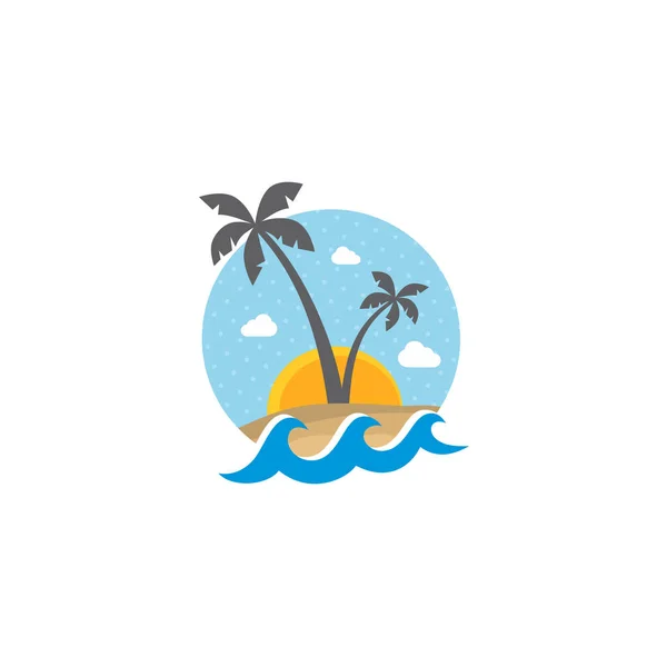 Isla Tropical Con Olas Mar Palmeras Vector Icono — Archivo Imágenes Vectoriales