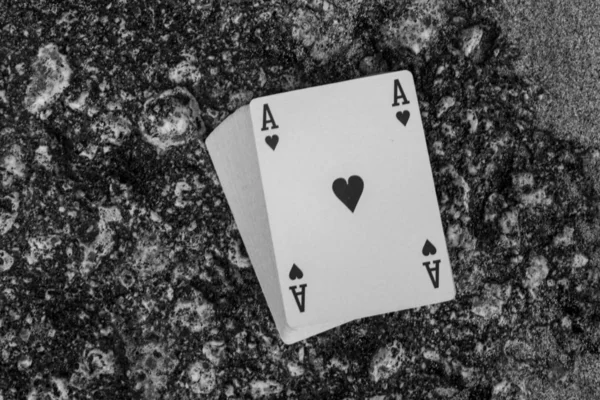 Fekete Fehér Ász Szív Póker Kártya Fedélzet Gamble Téma — Stock Fotó
