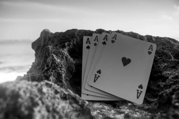 Cuatro Una Clase Ace Poker Juego Cartas Tema Blanco Negro —  Fotos de Stock