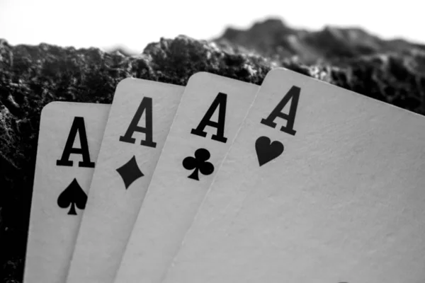 Four Kind Ace Poker Card Gamble Black White Theme — Stock Photo, Image