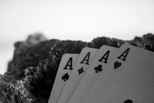 Cuatro Una Clase Ace Poker Juego Cartas Tema Blanco Negro —  Fotos de Stock