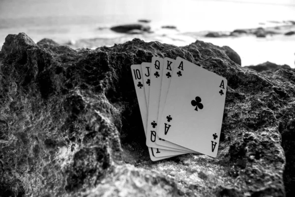 Club Royal Flush Pokerkarte Schwarz Und Weiß Thema — Stockfoto