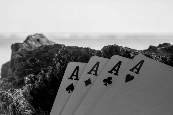 Τέσσερα Από Ένα Είδος Άσος Πόκερ Κάρτα Gamble Μαύρο Και — Φωτογραφία Αρχείου