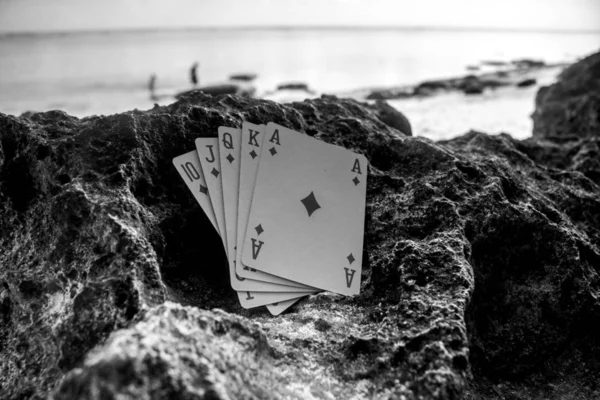 Diamante Royal Flush Poker Card Preto Branco Tema — Fotografia de Stock