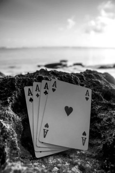 Quattro Asso Genere Poker Card Gioco Azzardo Tema Bianco Nero — Foto Stock