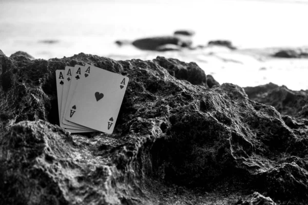 Cuatro Una Clase Ace Poker Juego Cartas Tema Blanco Negro — Foto de Stock