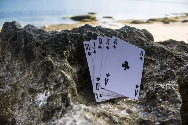 Clube Royal Flush Poker Card Jogo Praia Tema — Fotografia de Stock