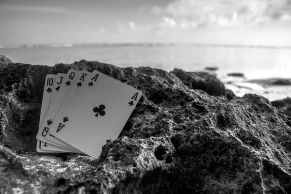 Clube Royal Flush Poker Card Preto Branco Tema — Fotografia de Stock