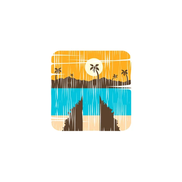 Закат Пейзаж Водой Остров Пальмы — стоковый вектор