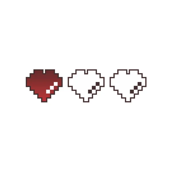 Pixel Art Hearts Isolated White Background — Stock Vector