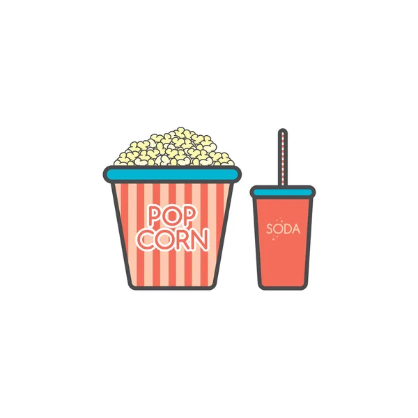 Ilustración Vectorial Minimalista Palomitas Maíz Soda Aislados Sobre Fondo Blanco — Vector de stock