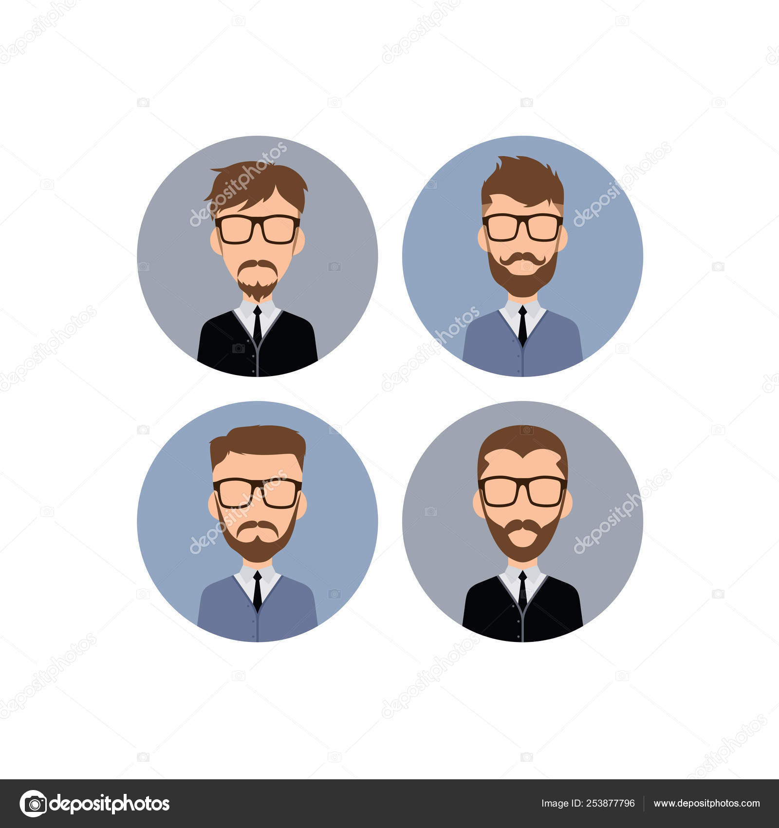 Cartoon Male Characters Beards Eyeglasses Icons Set Stock Vector Image by  ©vectorfirst #253877796