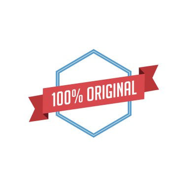 kırmızı şerit üzerinde 100% orijinal yazı ile mavi çerçeve