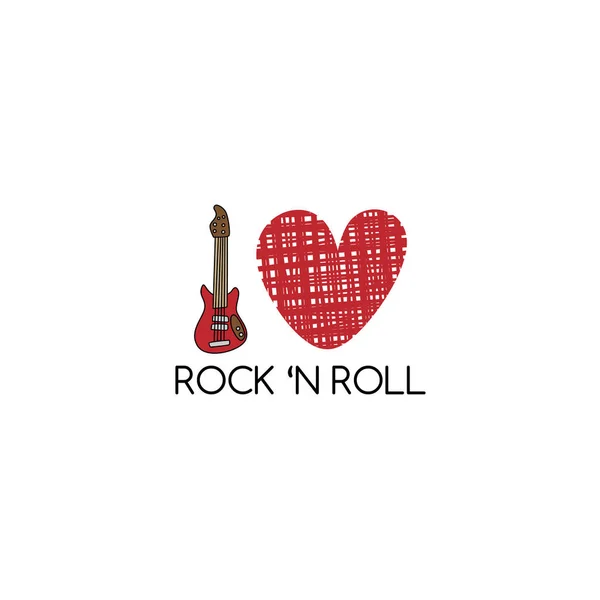 Encanta Póster Rock Roll Con Guitarra Corazón — Vector de stock