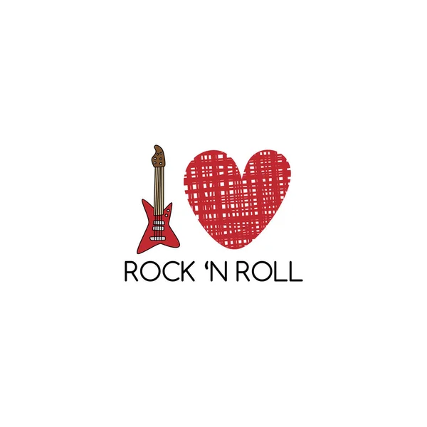 Encanta Póster Rock Roll Con Guitarra Corazón — Vector de stock