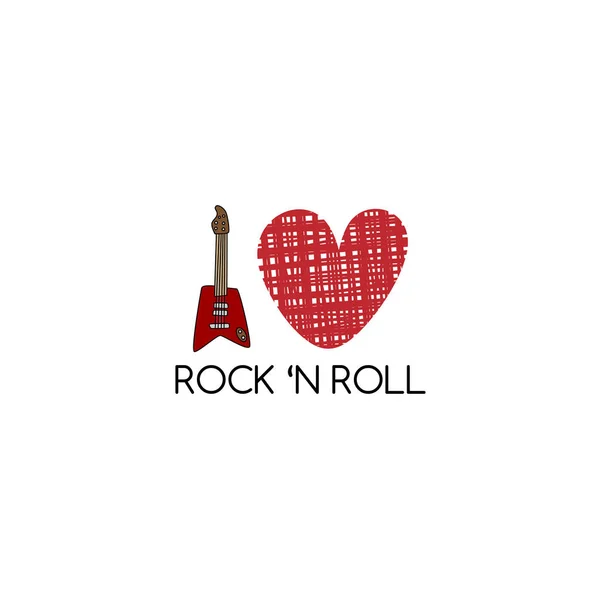 Adore Rock Roll Poster Avec Guitare Coeur — Image vectorielle