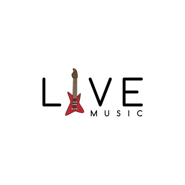 Affiche Avec Guitare Dessin Animé Lettrage Musique Live — Image vectorielle