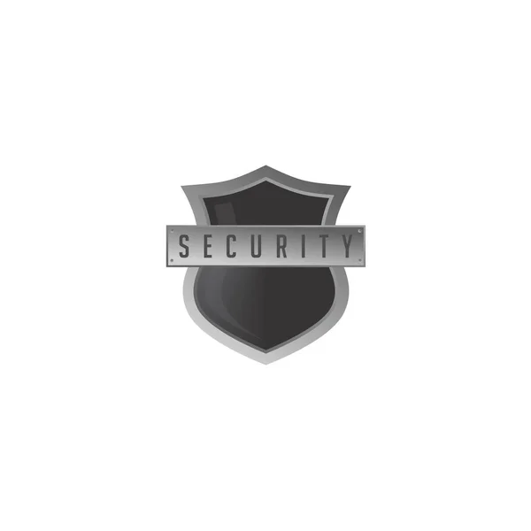Icono Escudo Negro Plata Con Letras Seguridad — Vector de stock