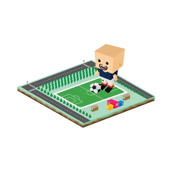 Illustration Cube Cartoon Character Ball Football Field — Stock Vector