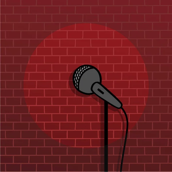 Illuminated Microphone Stand Brick Wall — Stock Vector
