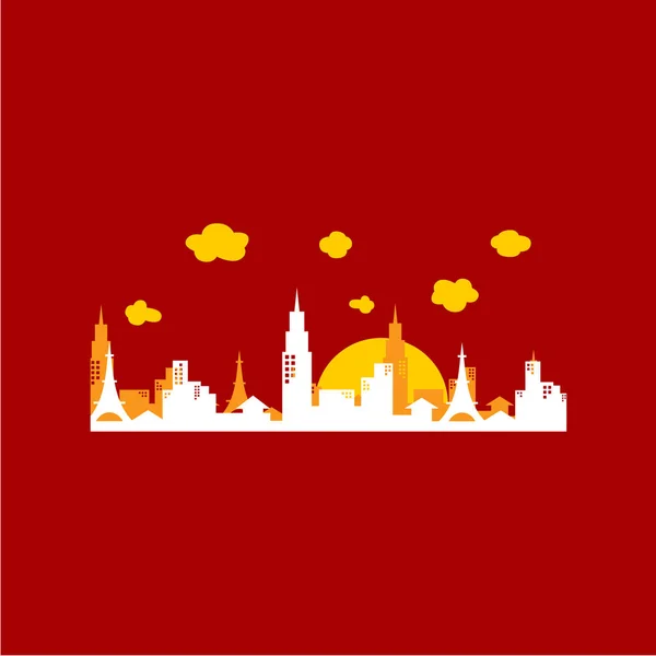 Красная Иллюстрация Городских Зданий Закатом Солнца Небе — стоковый вектор