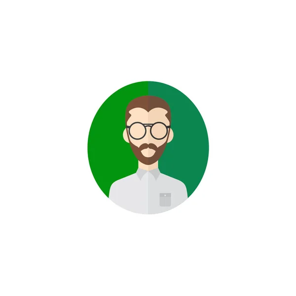 白い背景にひげと眼鏡を持つ男の緑のアイコン — ストックベクタ