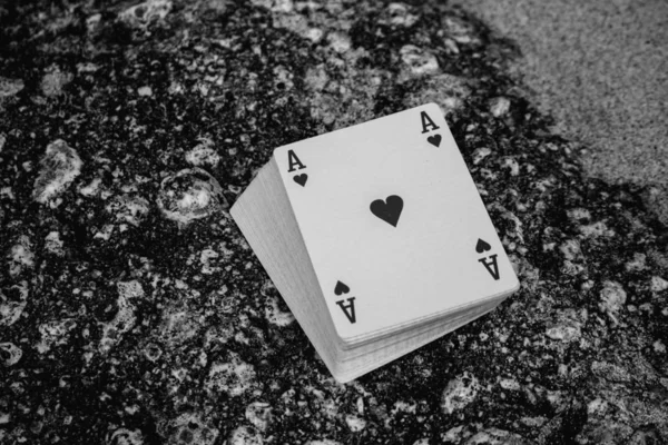 Black and white ace of heart poker card deck gamble — Stock Photo, Image