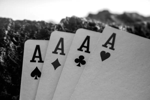 Four of a kind ace poker card gamble black and white — Stock Photo, Image