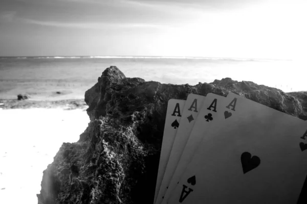 Four of a kind ace poker card gamble black and white — Stock Photo, Image