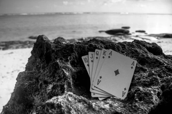 Diamond royal flush poker card black and white — Stock Photo, Image