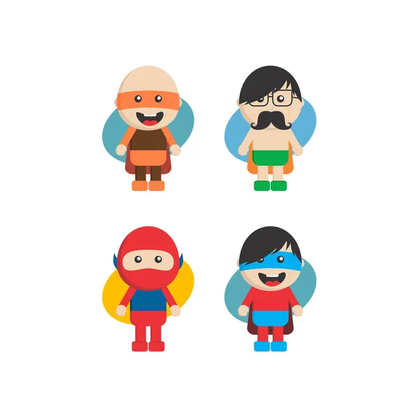 Set Little Superheroes Flat Cartoon Characters Vector Illustration — Stock Vector