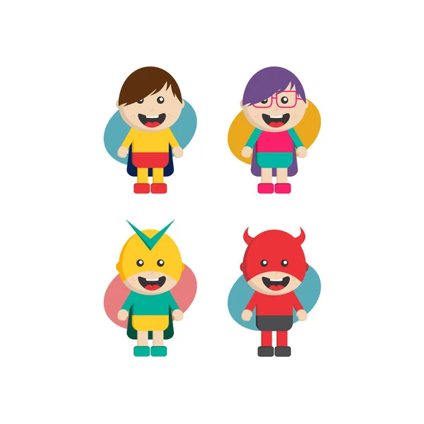 Conjunto Pequenos Super Heróis Personagens Desenhos Animados Planos Ilustração Vetorial — Vetor de Stock