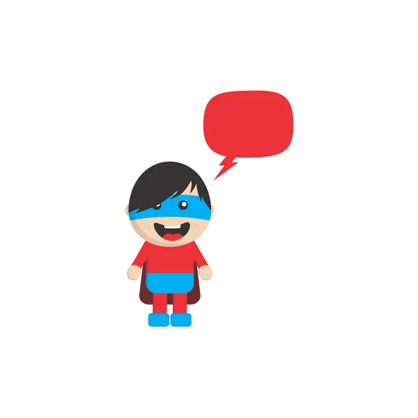 Pequeño Personaje Dibujos Animados Plana Superhéroe Con Burbuja Chat Ilustración — Vector de stock