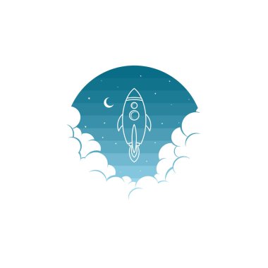 Beyaz uzay gemisi logosu ile minimalist yaratıcı arka plan 