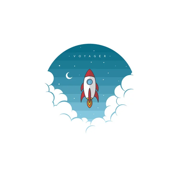 白に宇宙船のロゴとミニマルな創造的な背景 — ストックベクタ
