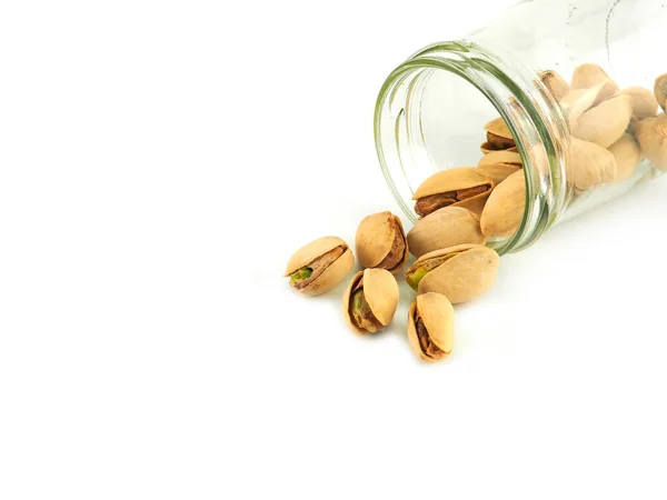 Pistachios Bottle Isolated White Background High Vitamin Antioxidants Low Calories — Stock Photo, Image