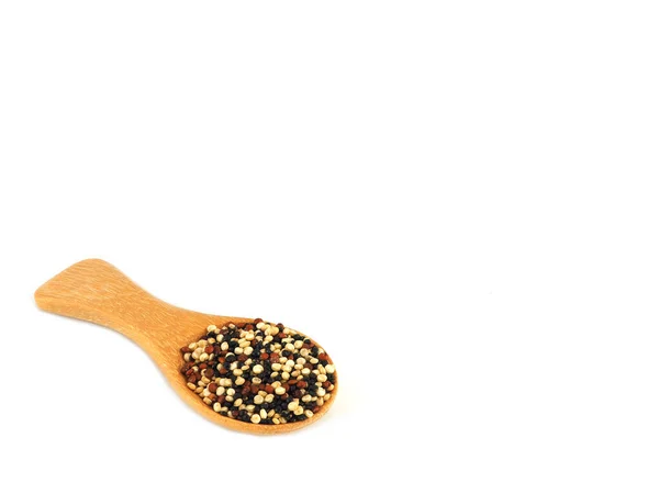 Organic Tri Color Quinoa Wooden Spoon Isolated White Background High — Stock Photo, Image