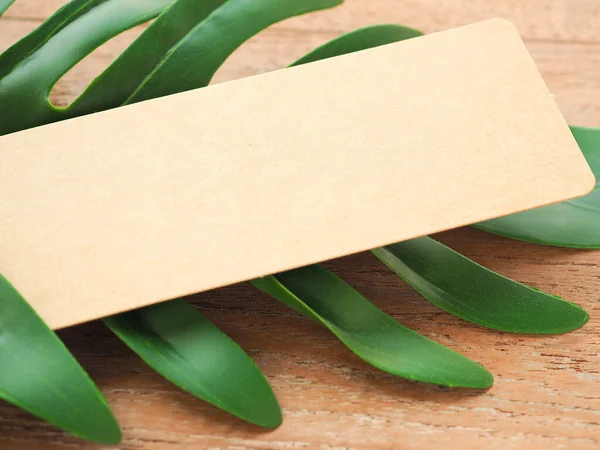 Blanco Bruin Papier Versierd Met Groene Bladeren Voor Het Invoegen — Stockfoto