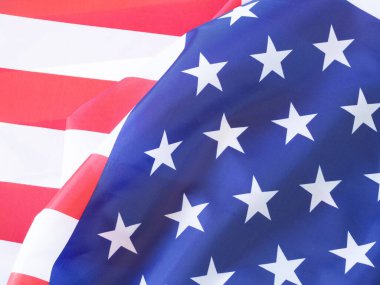 Yakın plan, güzel kumaş Amerikan bayrağı arka planı..