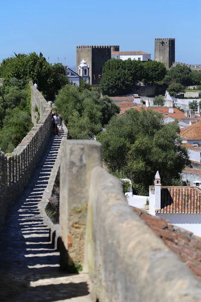 Portekiz'in tarihi ortaçağ kasabası Obidos'un savunma duvarından manzara.