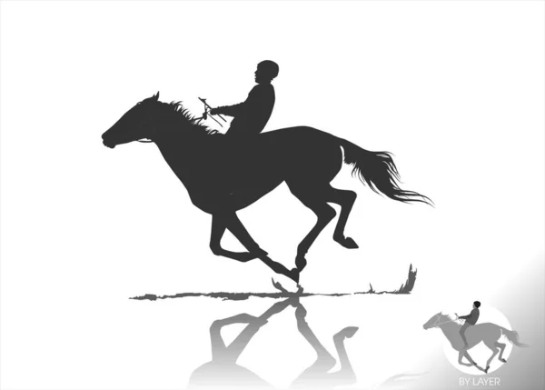 Salta. Um jovem está sentado em um cavalo de corrida . — Vetor de Stock